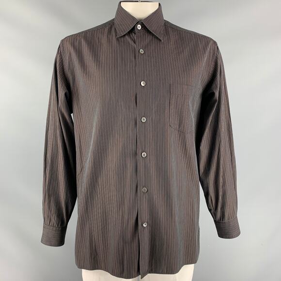 ERMENEGILDO ZEGNA Size L Brown Stripe Cotton Button Down Long Sleeve Shirt - Picture 1 of 6